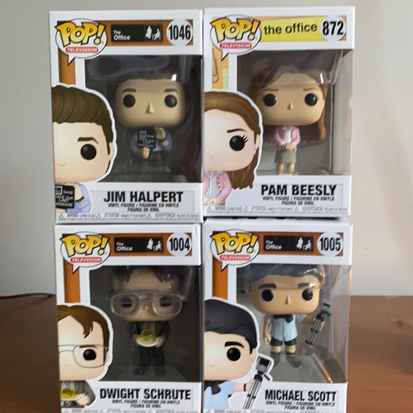 FunkoPop- The Office Set- Jim-1046, Pam-872, Dwight-1004, Michael-1005-New in Pk
